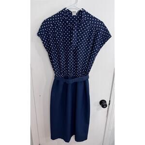 Vintage 1960 IGLWU made dress -Blue and White Polka Dot